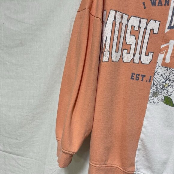 MTV Sweatshirt Medium Spliced Split Retro Crew Neck Pullover Music Floral Peach - Picture 6 of 8